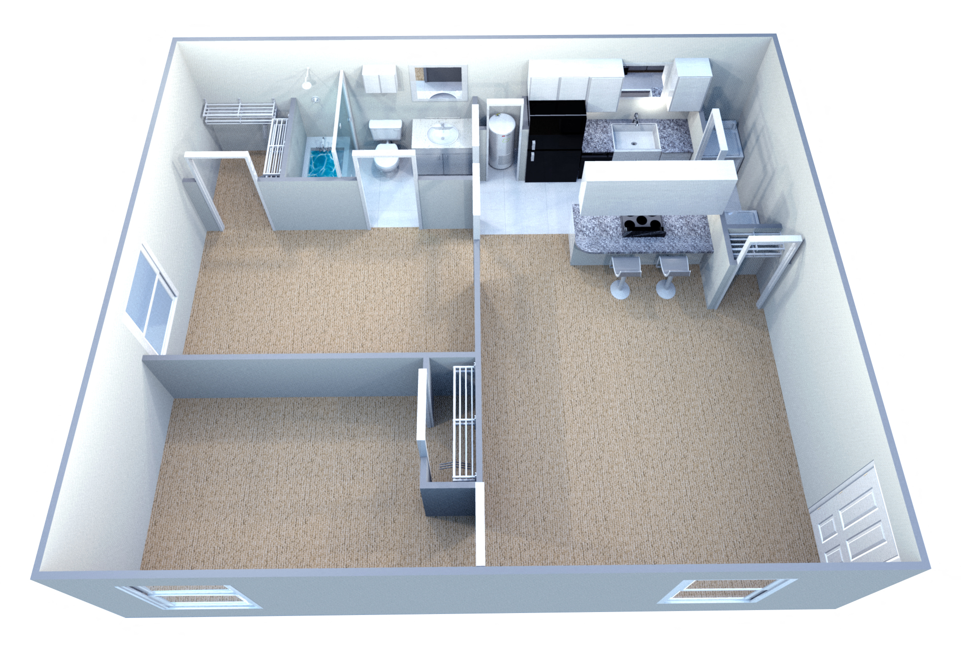 Floor plan for 2 beds, 1 bath, 814 sqft